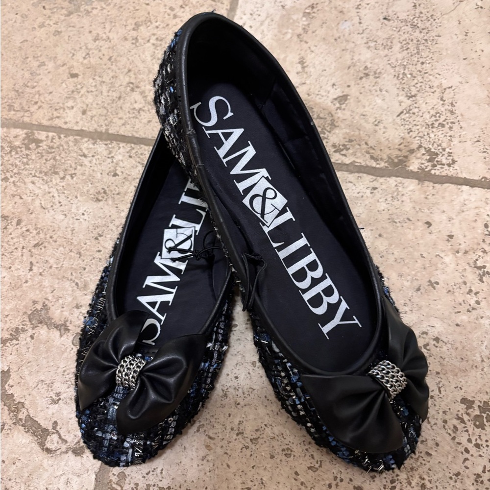 Sam & Libby Black and Blue Flats with Bow Detail